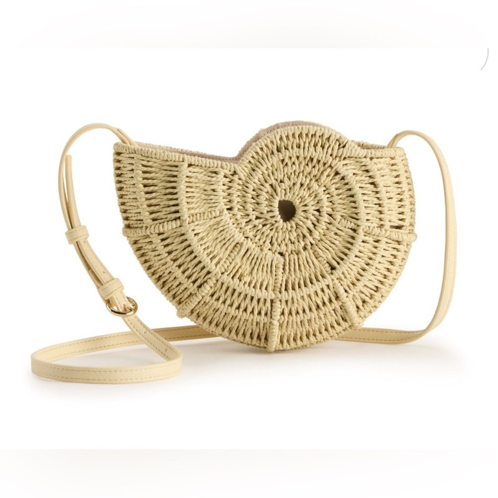 NWT LC Lauren Conrad Shell Straw Woven Crossbody Bag